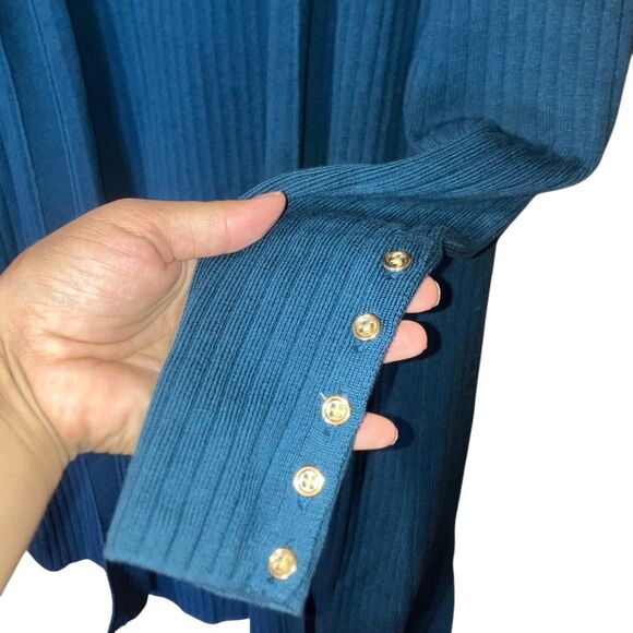 Talbots petites blue ribbed gold button accents long sleeve sweater MP - Picture 4 of 5